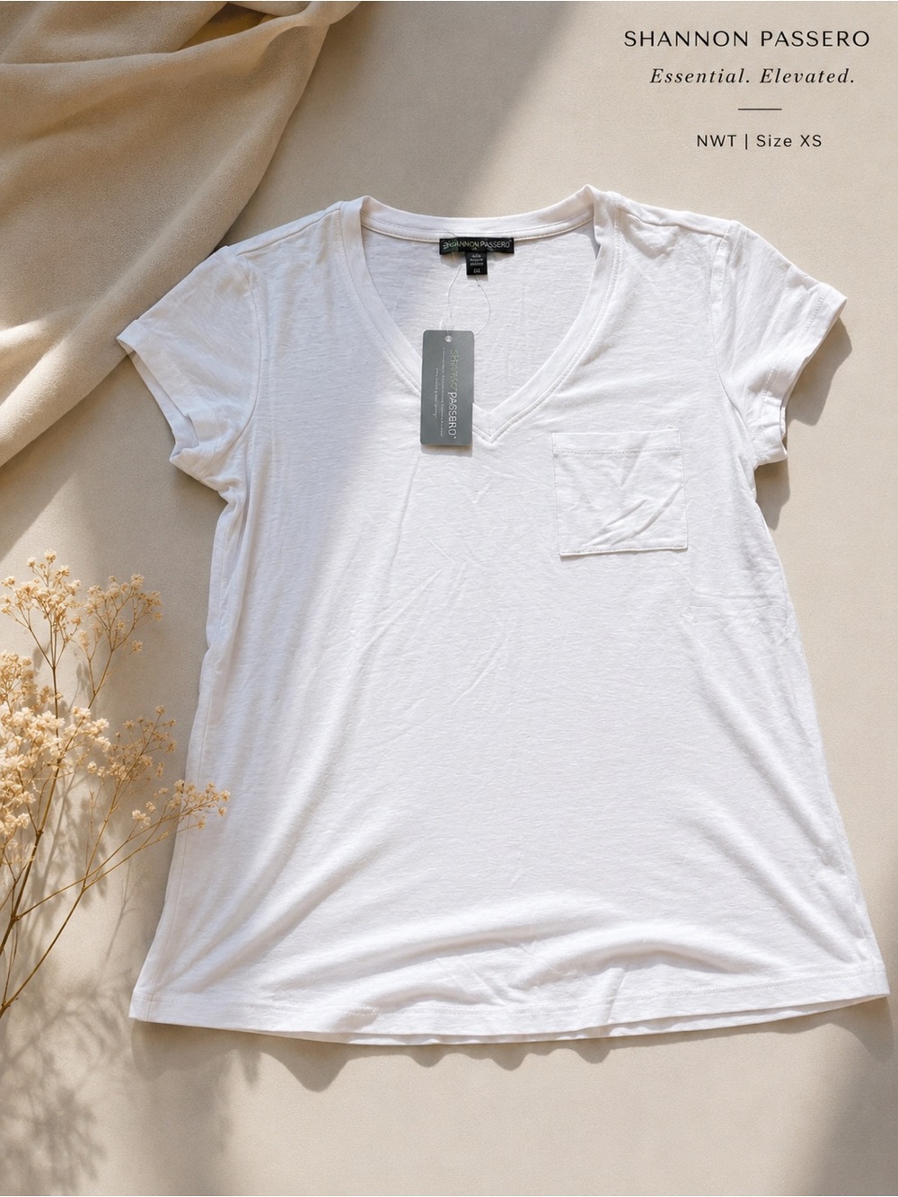 Shannon Passero White V-Neck Pocket Tee